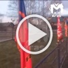 В Богучанах ко Дню Победы украсили город обрезками старых флагов и знамён.