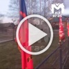 В Богучанах ко Дню Победы украсили город обрезками старых флагов и знамён.