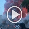 Мгновение после ракетного удара по зданию на территории...