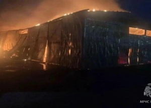 В деревне Скотное Агалатовского поселения горит каркасный ангар площадью 480...