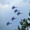 Авиационная группа высшего пилотажа «Русские Витязи» перед вылетом провела облет Кызыла и попрощалась с жителями и гостями города.