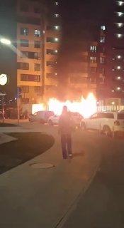 Ночью в ЖК Датский квартал загорелись мусорные баки. Тушить их выбежали...