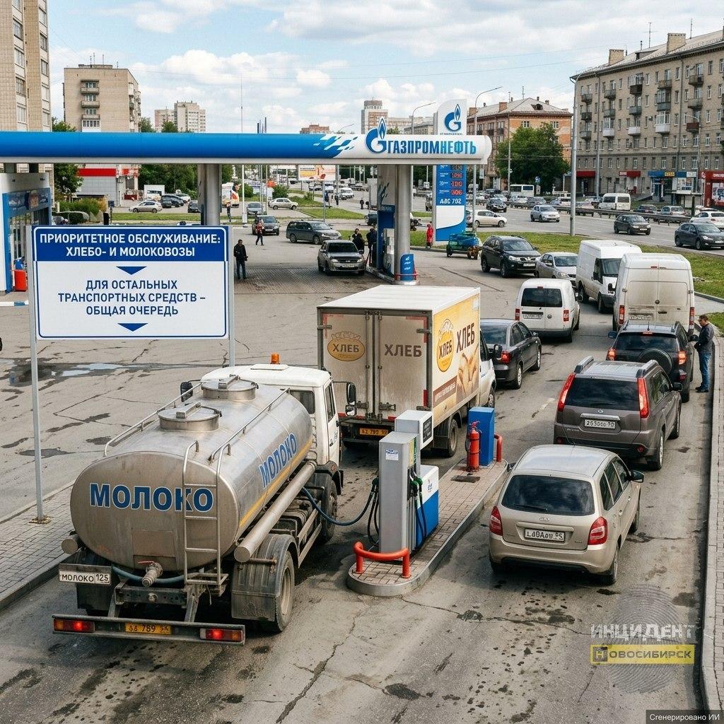 Молоковозы и хлебовозы в Новосибирске получили приоритет на АЗС В...
