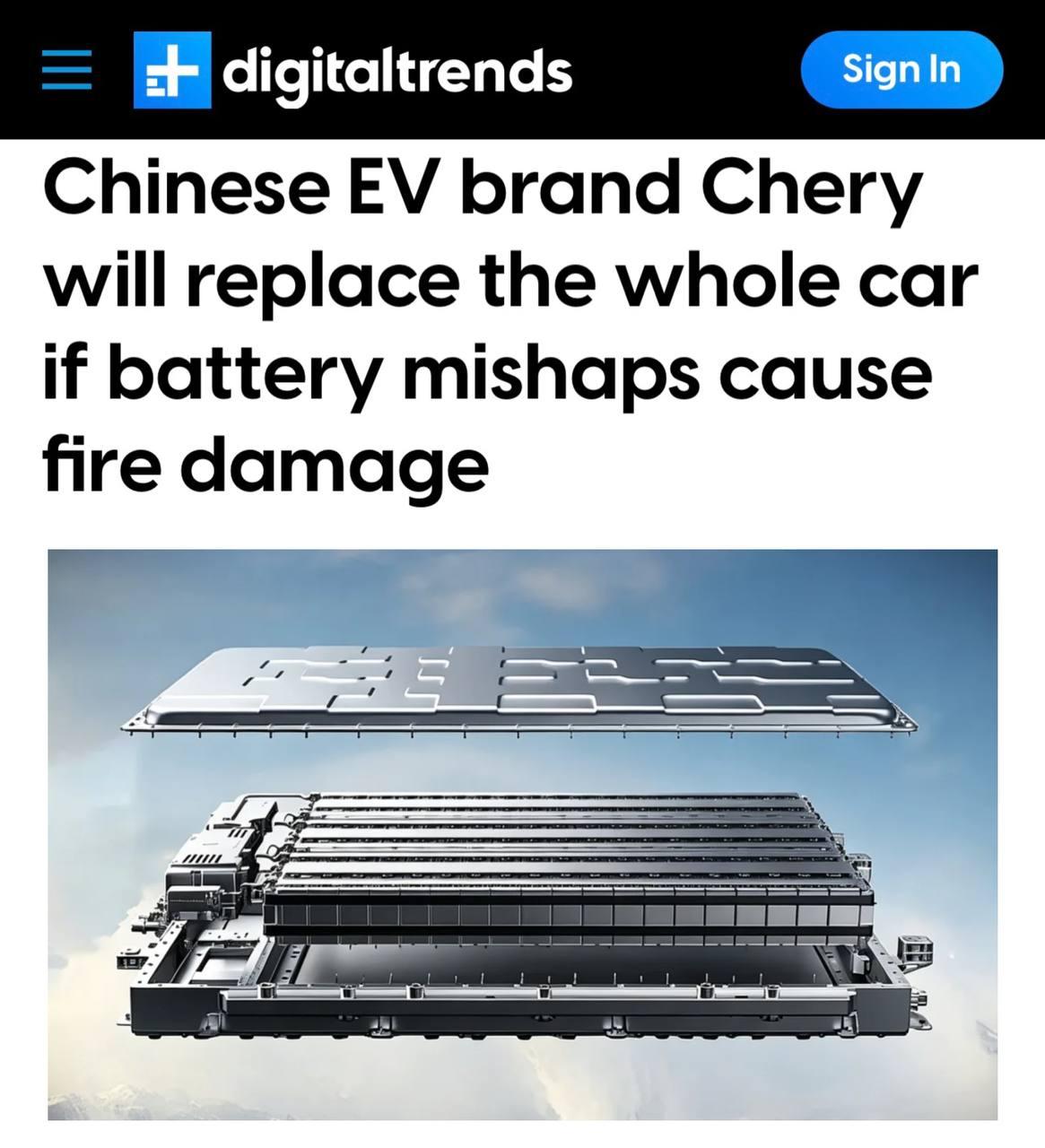 Chery придумала пожизненную гарантию на батареи Rhino — если новый электрокар повредится из-за дефекта аккумулятора, владельцу обещают выдать новую машину.
