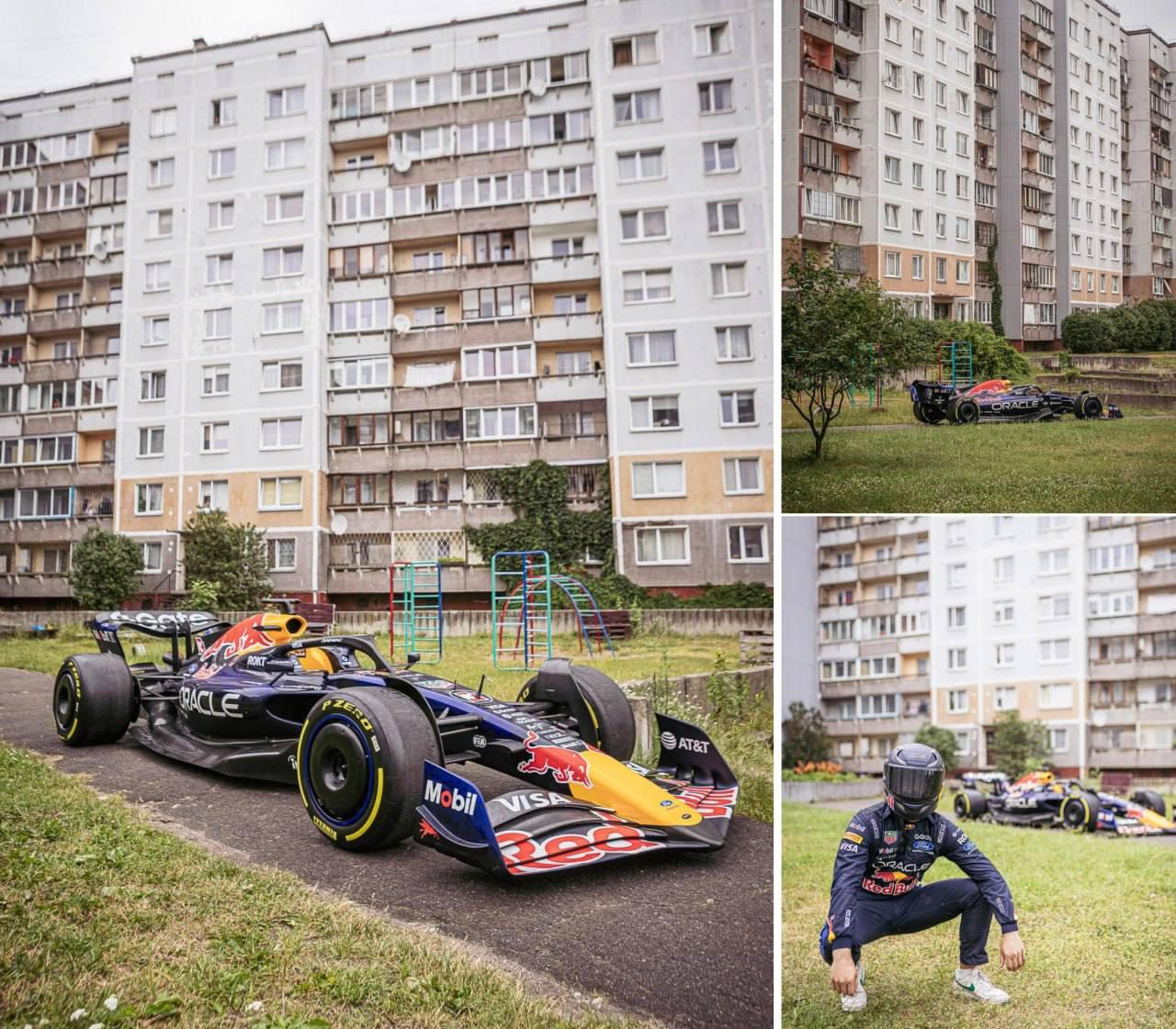 Red Bull устроил фотосессию болида «Формулы-1» среди обычных панелек. Такую съёмку организовал официальный аккаунт бренда в Латвии.