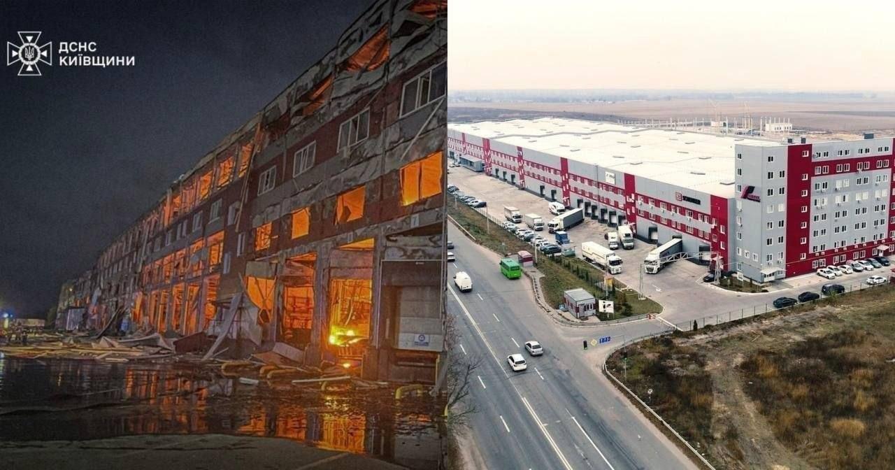 В Киеве в ходе ракетного удара этой ночью полностью уничтожен один из крупнейших логистических хабов в стране — комплекс AMTEL был площадью более 100 тысяч кв. метров.