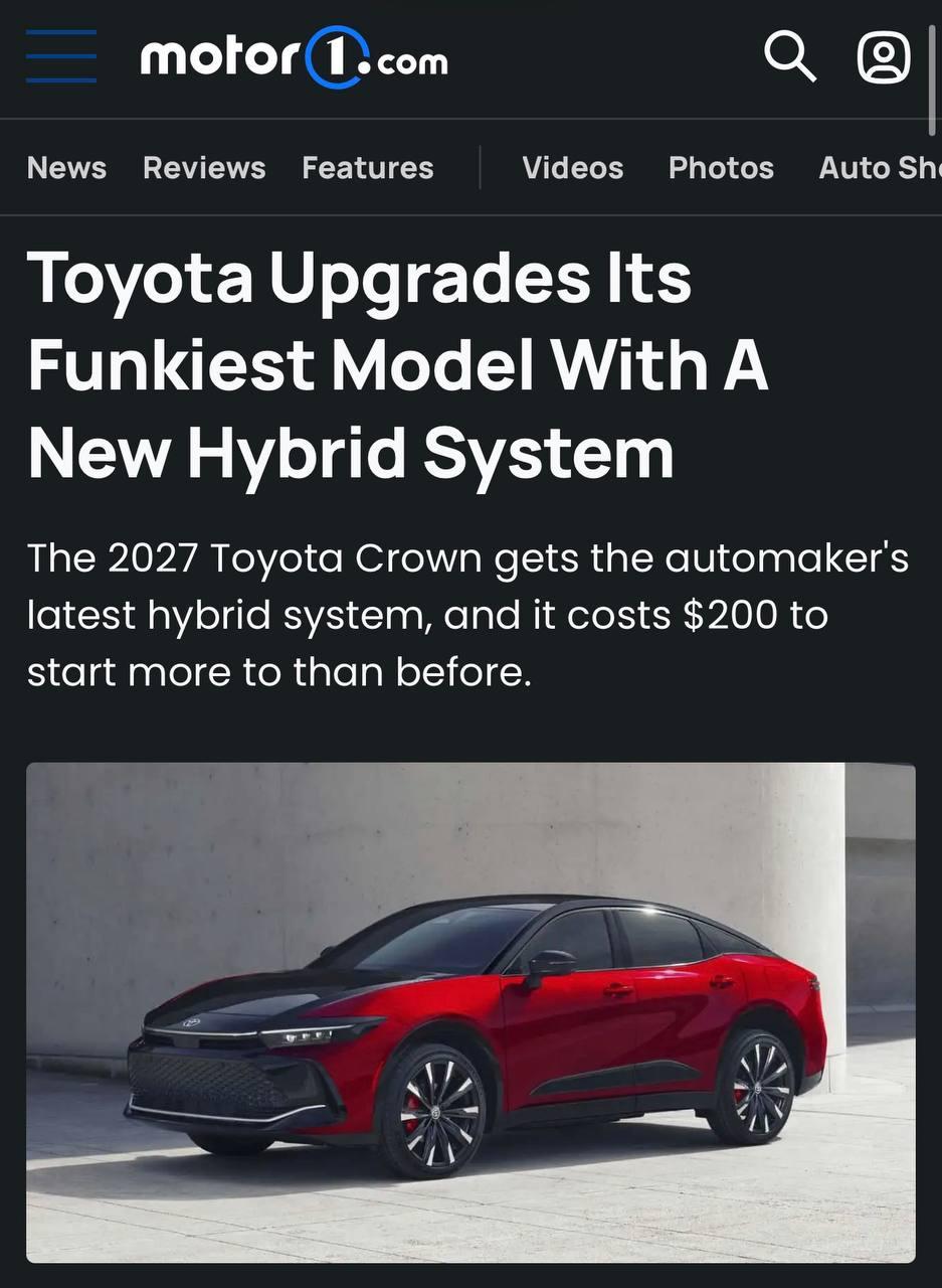 Toyota обновила свой самый странный седан Crown — модель получила новую гибридную установку и слегка подросла в цене.