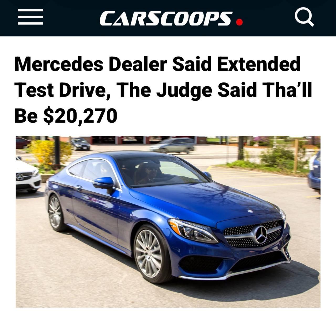 Клиентка Mercedes отсудила почти $20 тысяч у дилера после того, как её машину вместо тест-драйва увезли по барам.