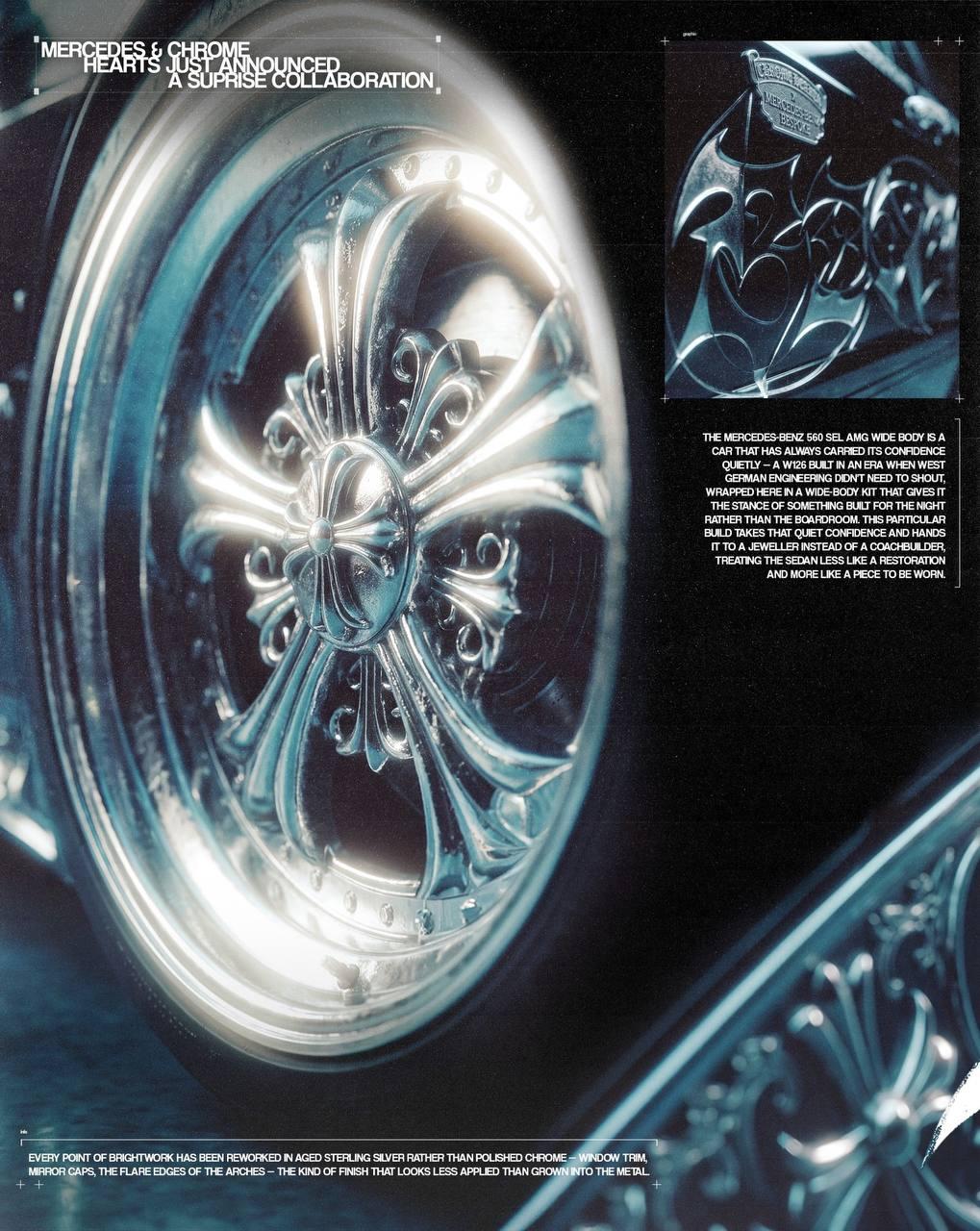 Так могла бы выглядеть коллаборация Mercedes и Chrome Hearts. Дизайнер представил концепт культового внедорожника с фирменными крестами, готическими узорами и роскошной отделкой бренда.