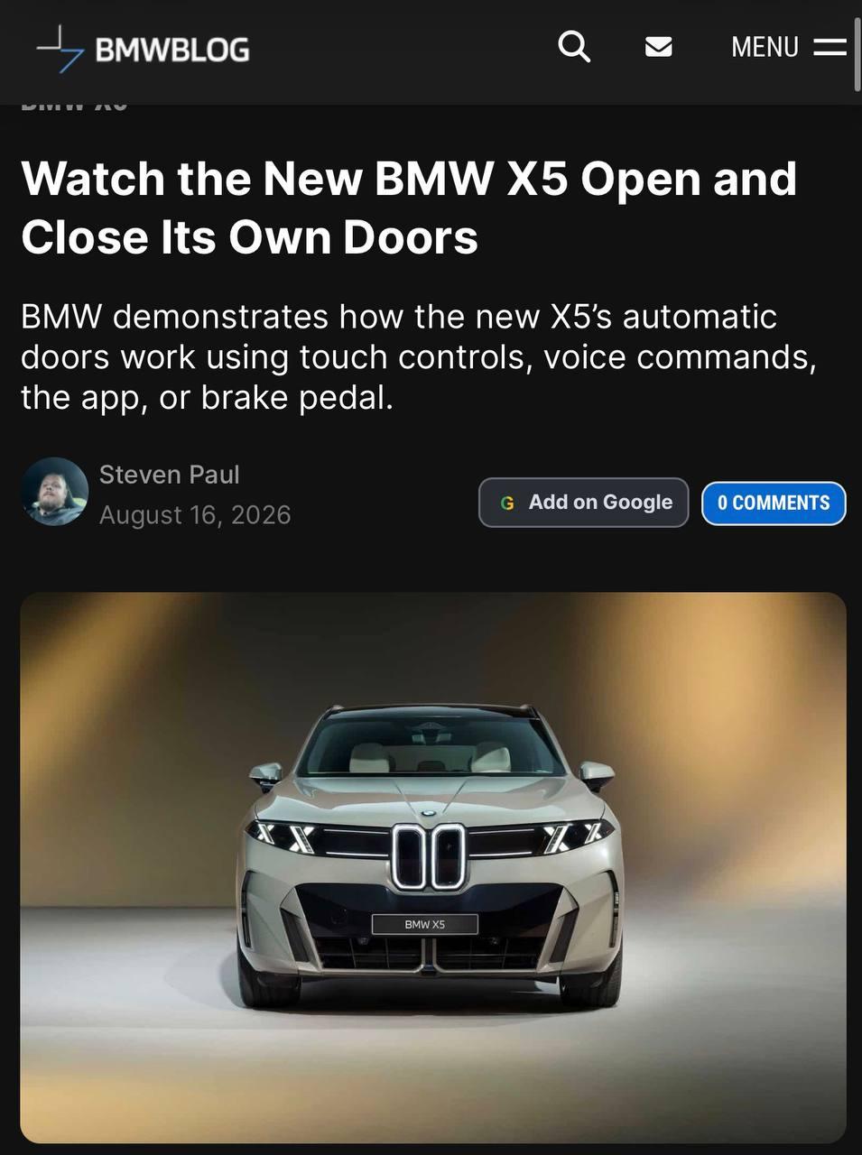 BMW научила новый X5 открывать двери по ПРИКАЗУ водителя — вместо обычных ручек установили сенсорные панели: одно касание открывает дверь, второе закрывает.