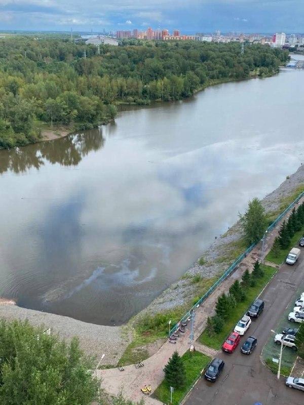 Масляные пятна заметили в Абаканской протоке. Территорию обработали...