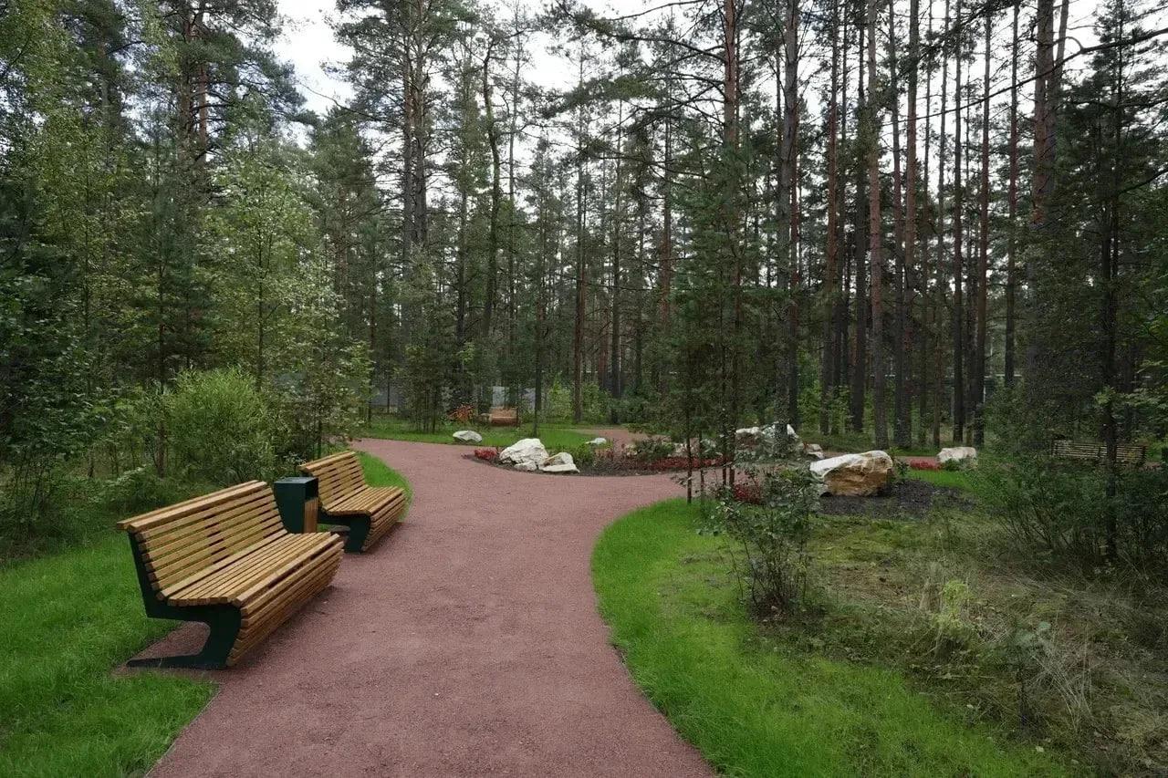 В Комарово открыли обновлённый сквер у Привокзальной площади. Природный...