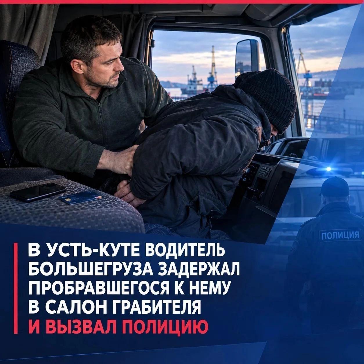 В Усть‑Куте водитель «КамАЗа» поймал грабителя в кабине и вызвал полицию....