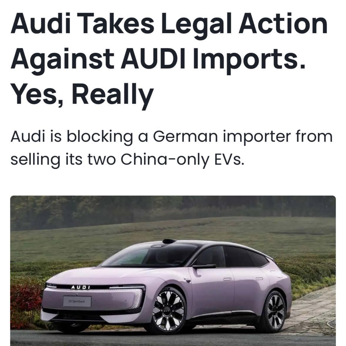 Audi пытается запретить импорт в Германию автомобилей собственного китайского суббренда AUDI.