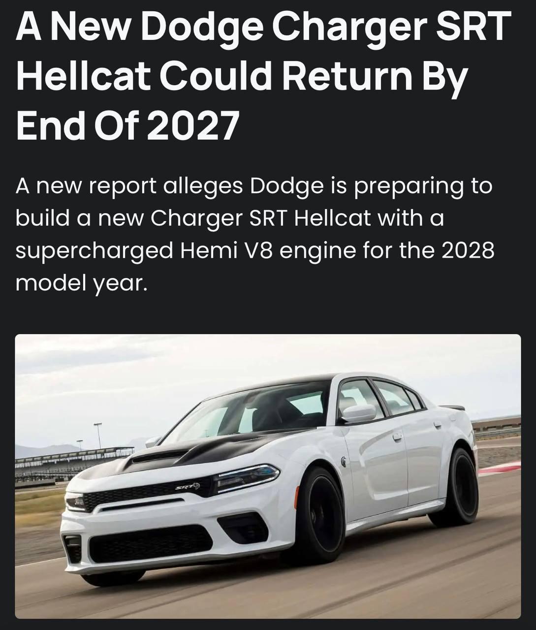 Легендарный Dodge Charger Hellcat возвращается — американцы готовят новую версию маслкара с компрессорным V8 мощностью более 700 сил.