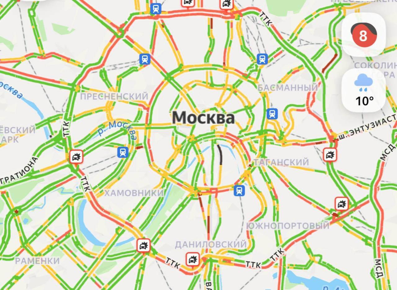 Москва встанет в пробках до 8 баллов сегодня вечером из-за саммита «Россия — Африка»
