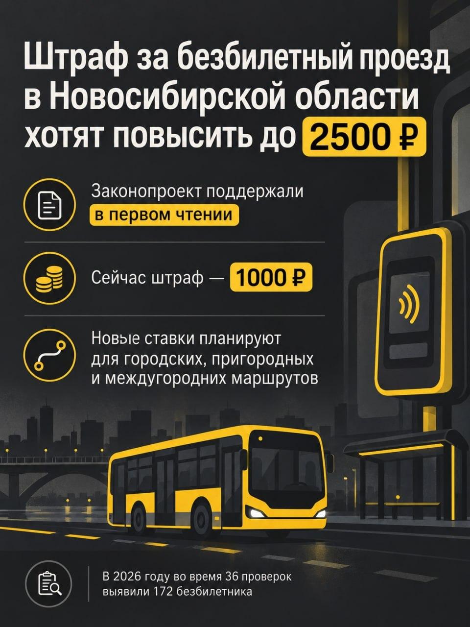 Штраф за проезд без билета в общественном транспорте Новосибирской области предлагают поднять до 2500 рублей