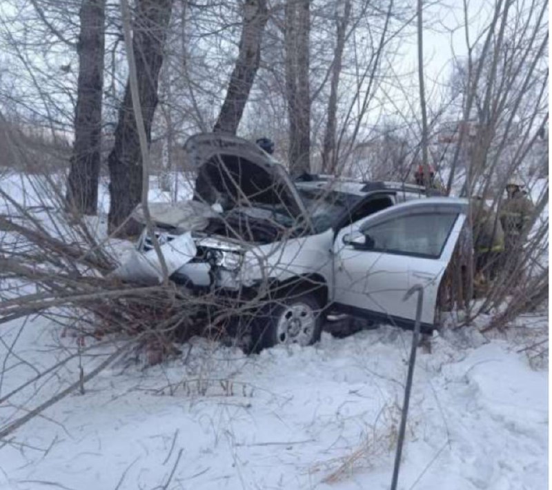 В Усть-Абаканском районе автомобиль съехал с дороги и загорелся