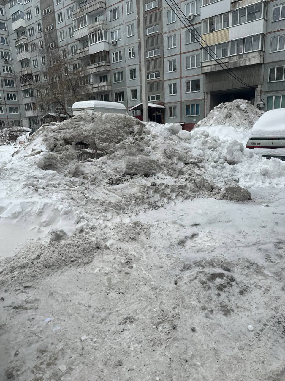 Вот такие снежные горы образовались в Заельцовском районе...