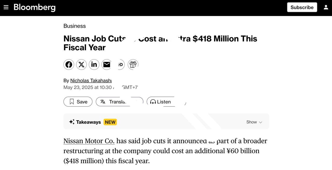 Nissan потратит $418 млн на сокращение 20 тыс рабочих...