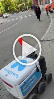 Милота дня: ровер-доставщик Яндекс Лавки спокойно ехал по...