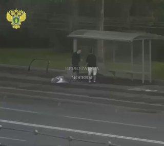 В Москве два молодых человека вытащили стекло из остановки, отнесли в сквер и разбили, засыпав все вокруг осколками.