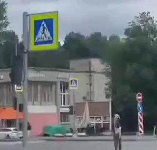 Необычного регулировщика заметили сегодня утром на перекрёстке Большевиков и Дальневосточного.