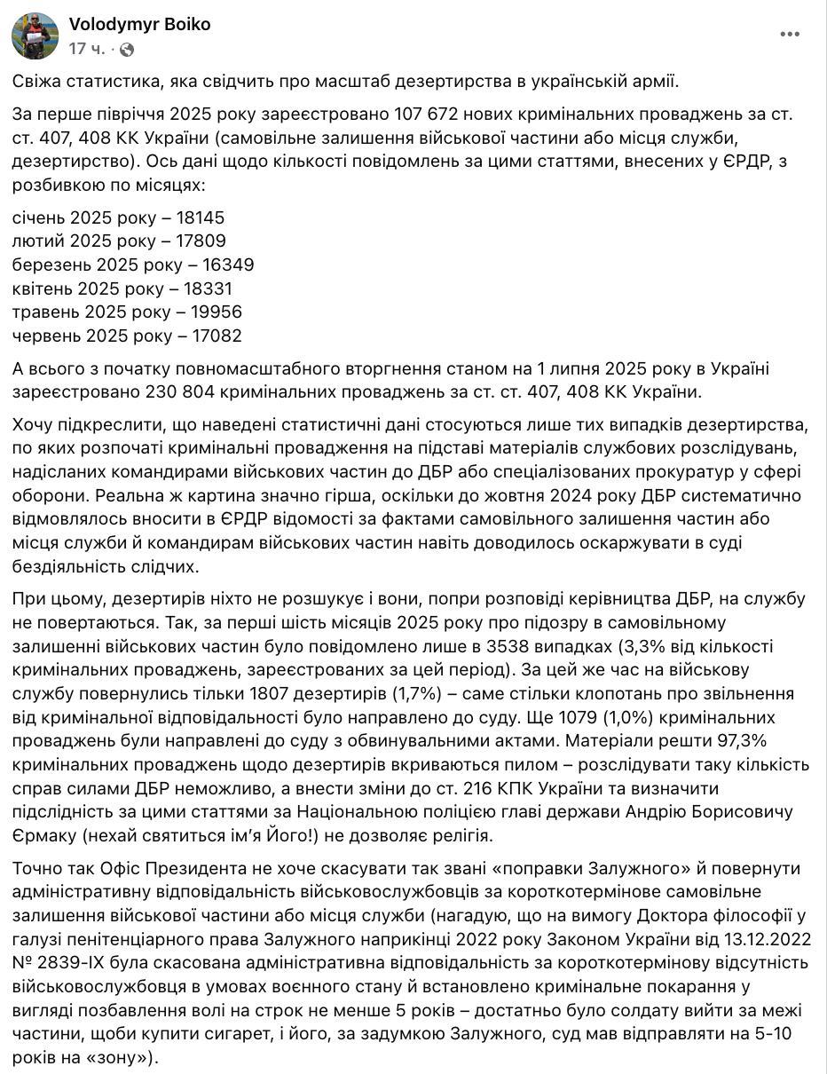 Украинские солдаты массово бегут: в ВСУ насчитали более 100 тысяч дезертиров с начала 2025 года