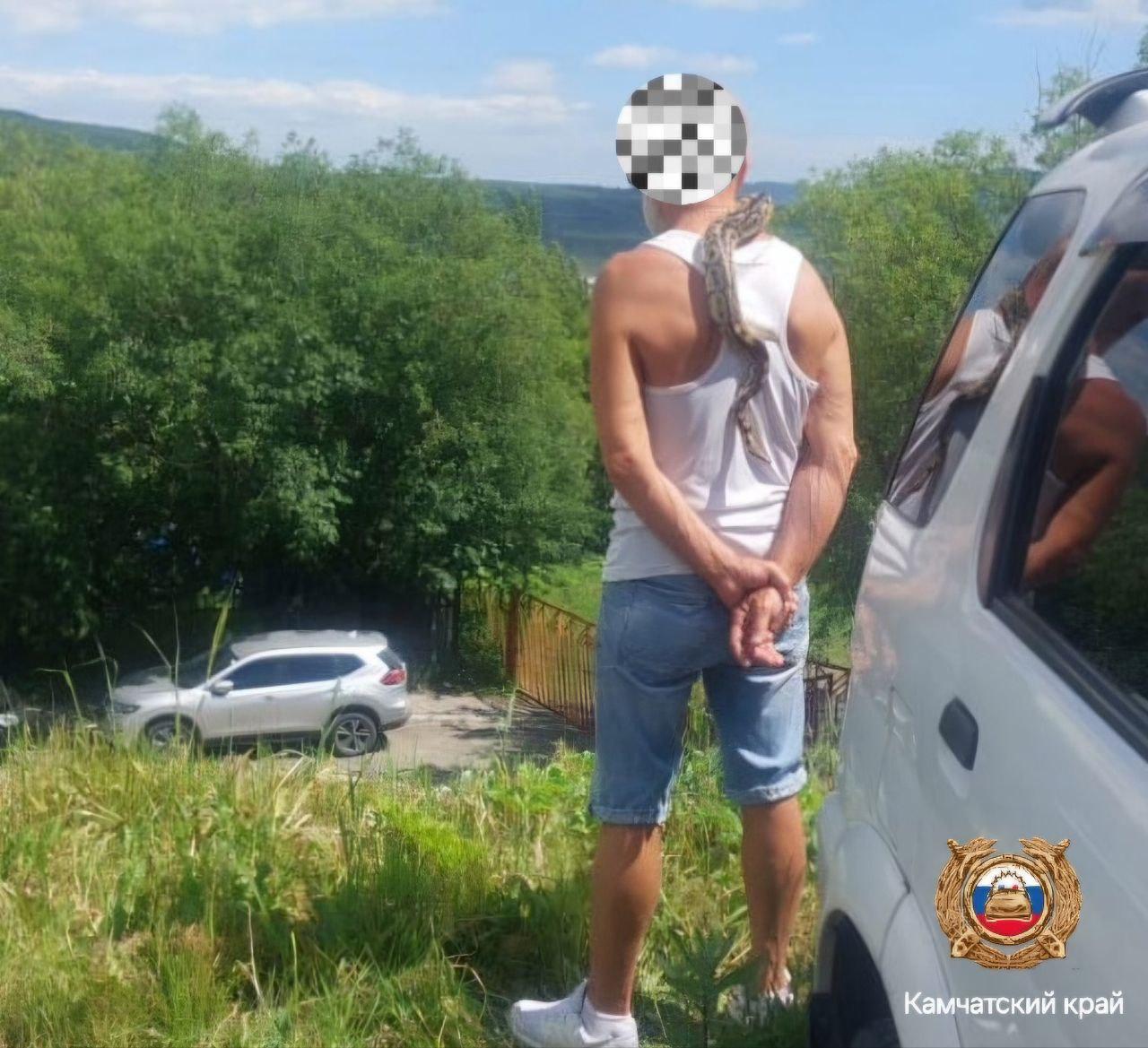 Пьяный водитель со змеёй на шее приехал жаловаться полицейским, что его...
