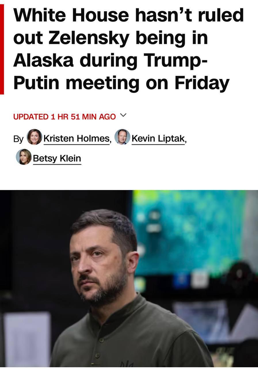 CNN: Зеленский может оказаться на Аляске в день переговоров Трампа и Путина...
