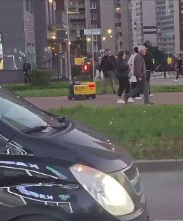В Петербурге мужчина ударил робота-доставщика.