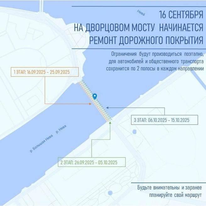 В Питере начались работы по ремонту Дворцового моста.