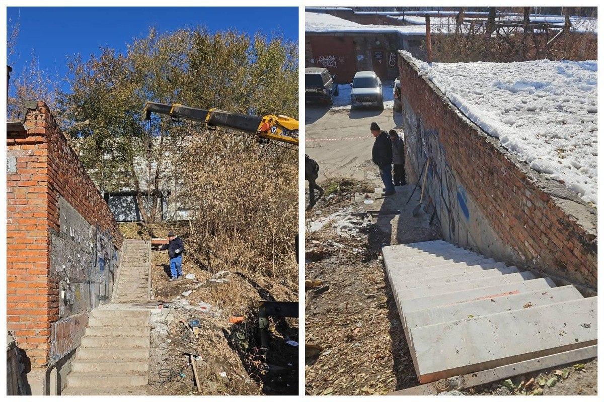 Лестницу на улице Курчатова в Новосибирске отремонтируют за 600 тысяч рублей.