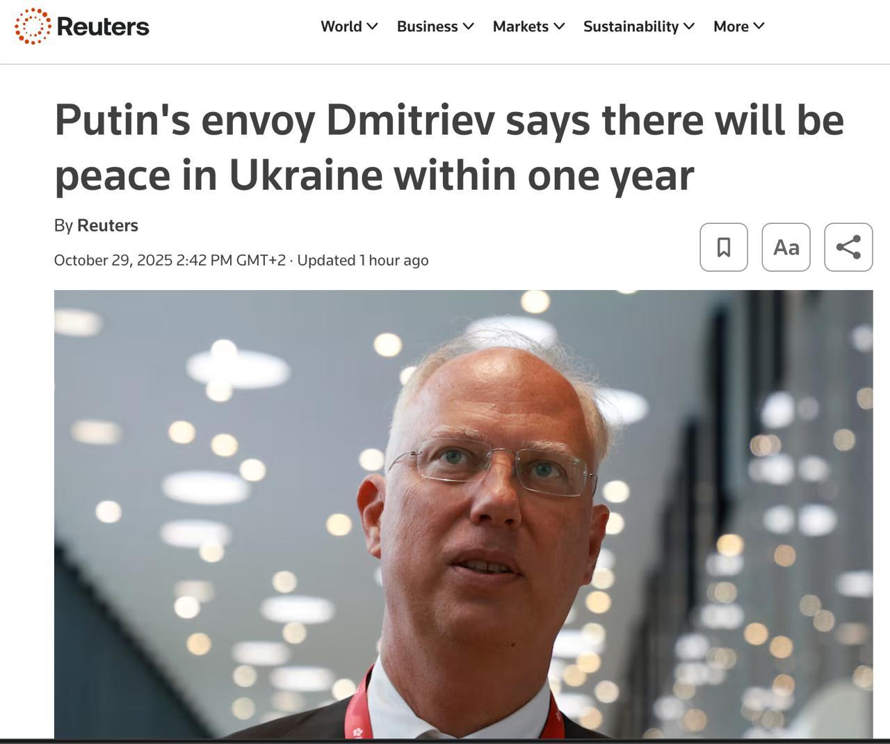 Мир может наступить в течение года, уверен спецпредставитель президента Путина